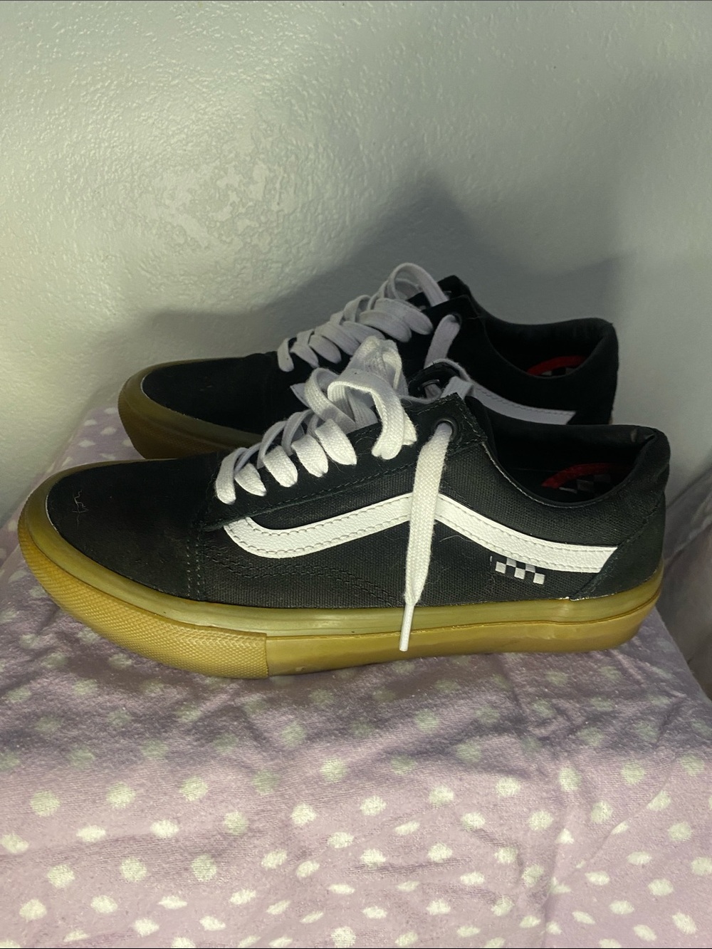 Vans Black Canvas Low-Top Sneakers with White Stripe and Gum Sole